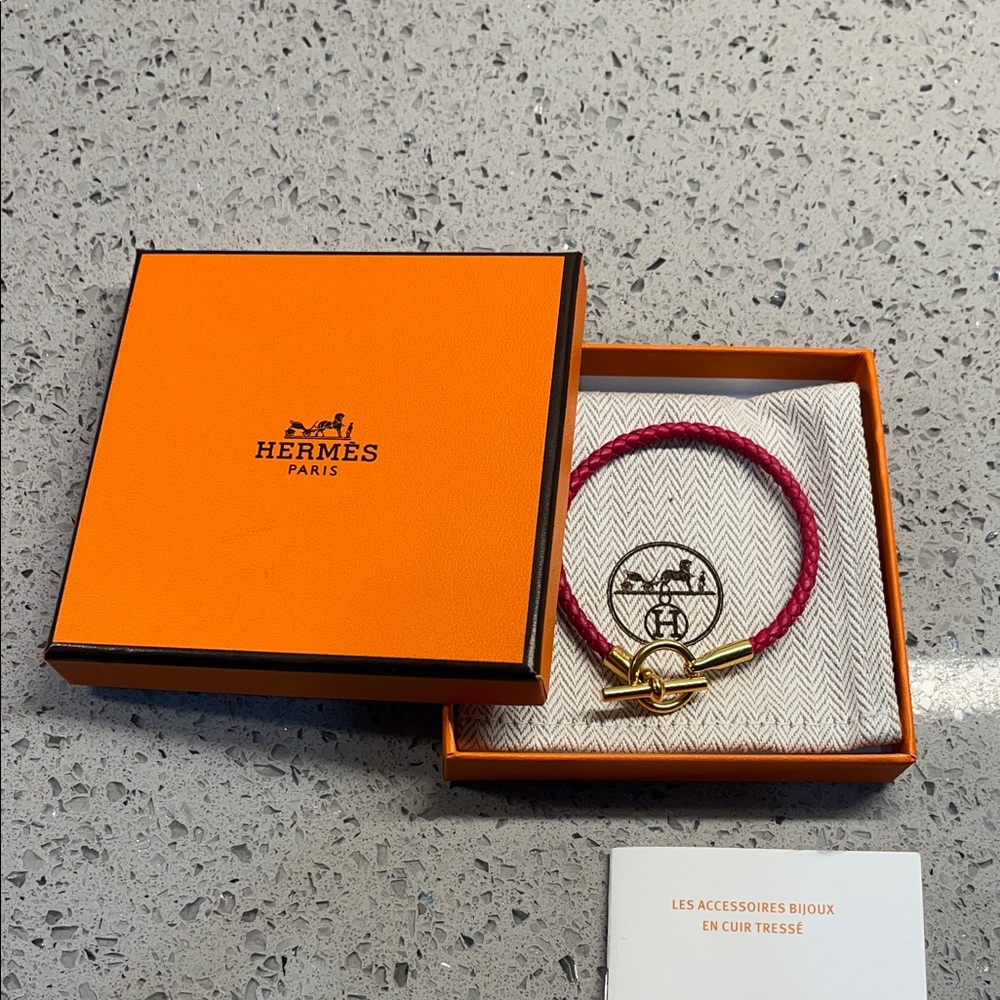 Hermes Paris Pink Glenan Braided Leather Bracelet - Picture 6 of 10